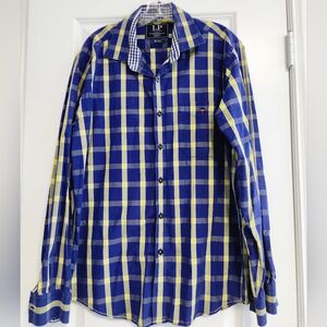 Louis Philippe Blue/Yellow Plaid Button Down Shirt